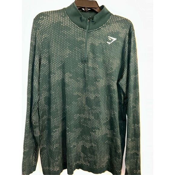 GYMSHARK Jacket Mens Large Slim Green 1/4 Zip Pullover Seamless Sport Gym woodla - Picture 1 of 6